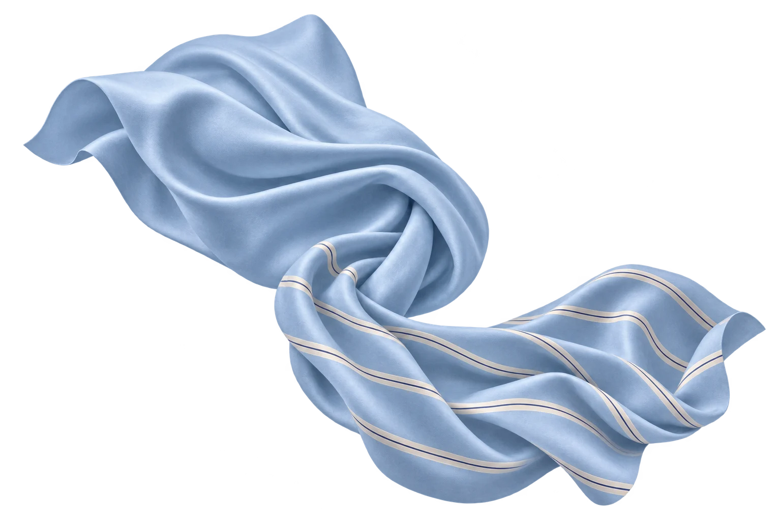 Floating folds of Canyon Lake blue fabric and striped Lake Austin fabric