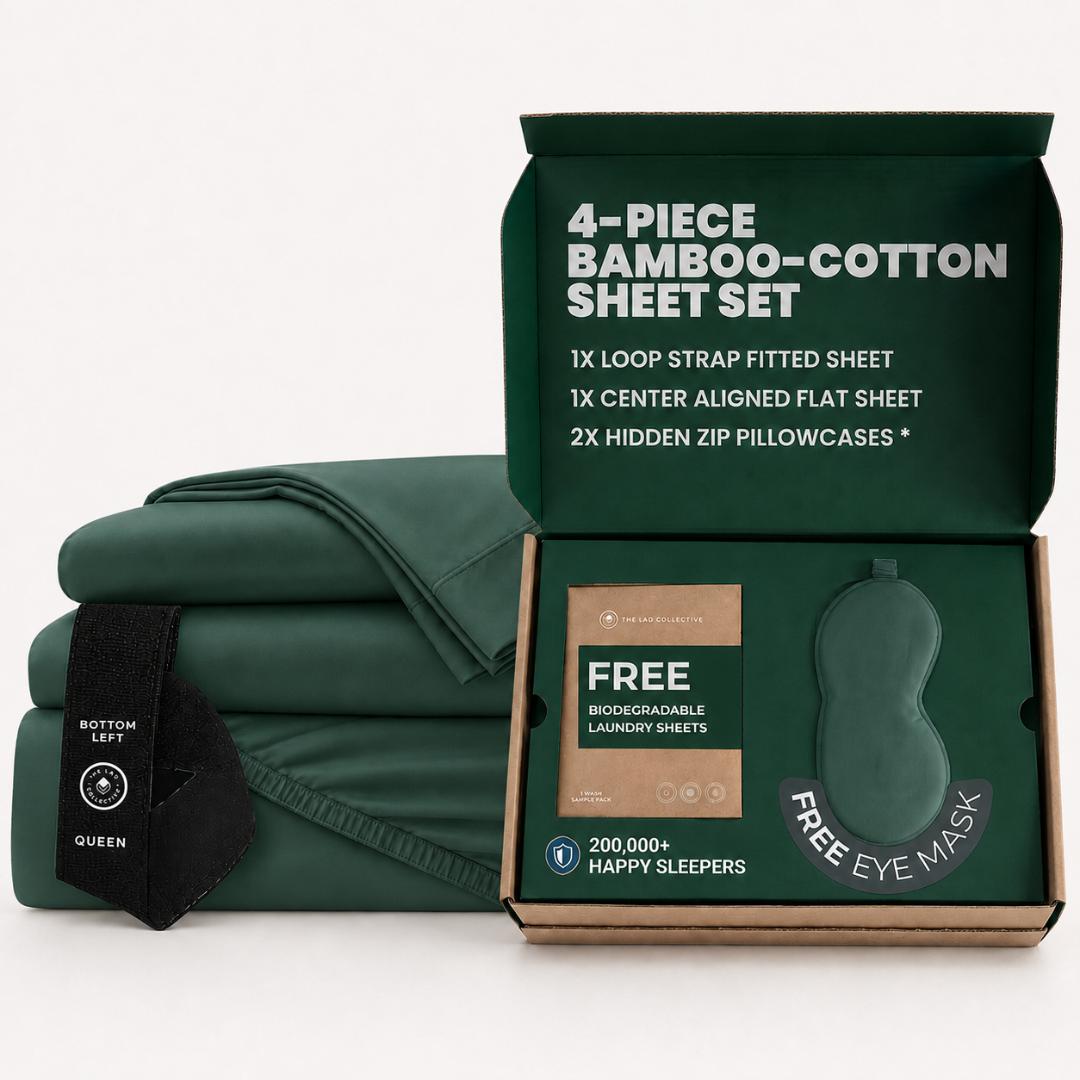 Kauai green four-piece bamboo cotton sheet set with free gifts