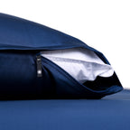 Close-up of The Lad Collective navy blue bamboo cotton blend pillowcase with invisible zipper, offering a sleek, secure, and breathable bedding solution.