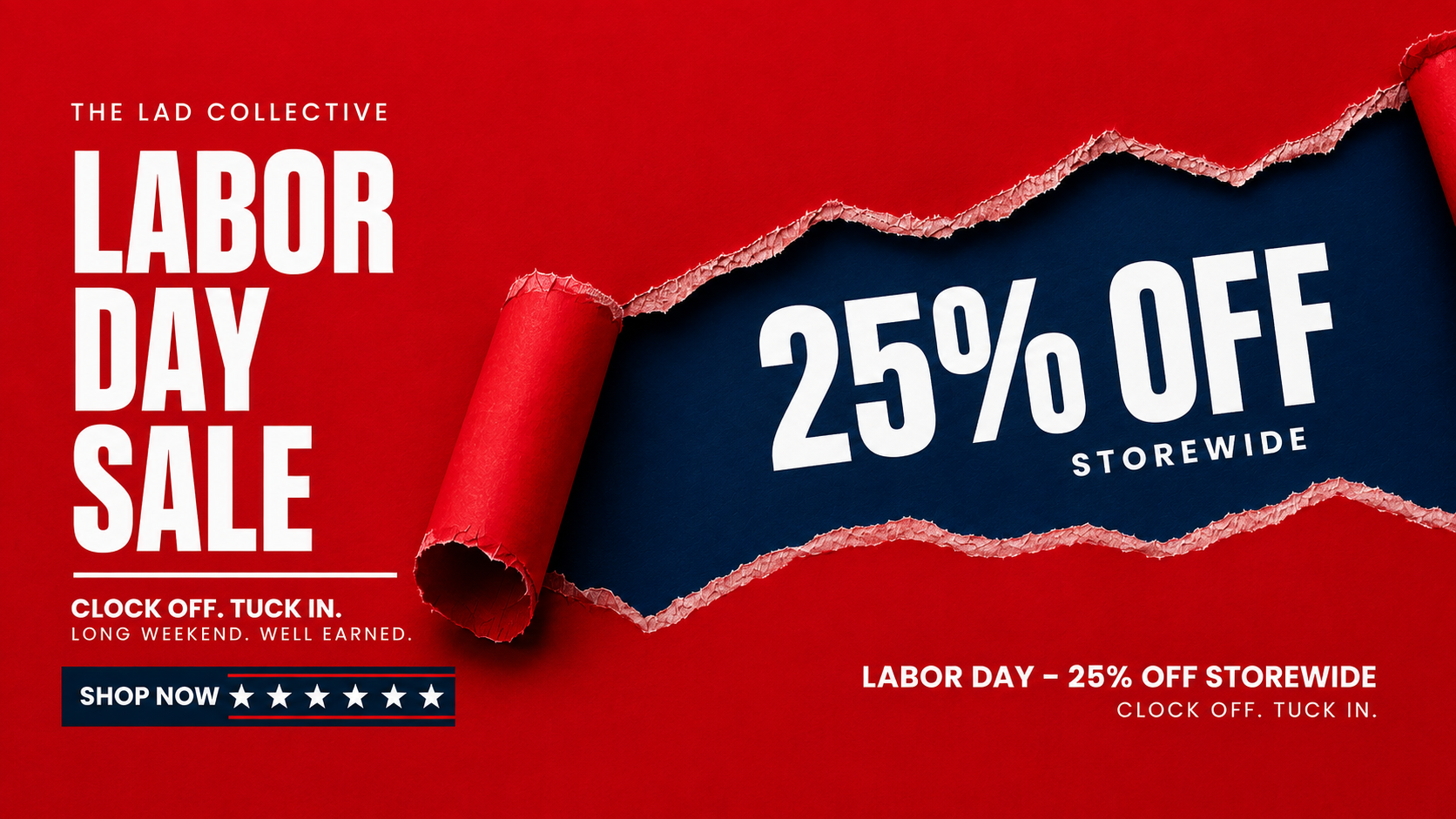 Labor day red and blue banner - 25% OFF in bold text