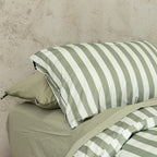 Sage green stripe invisible zip pillowcase.
