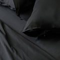 Close up of pillows and pillowcases with zip detail in black bedding