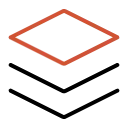 Three black rectangular shapes stacked on top of each other with an orange square above them.