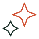 Two star-shaped objects, one red and one black, on a white background.