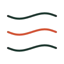 Two black and one red curved line on a white background