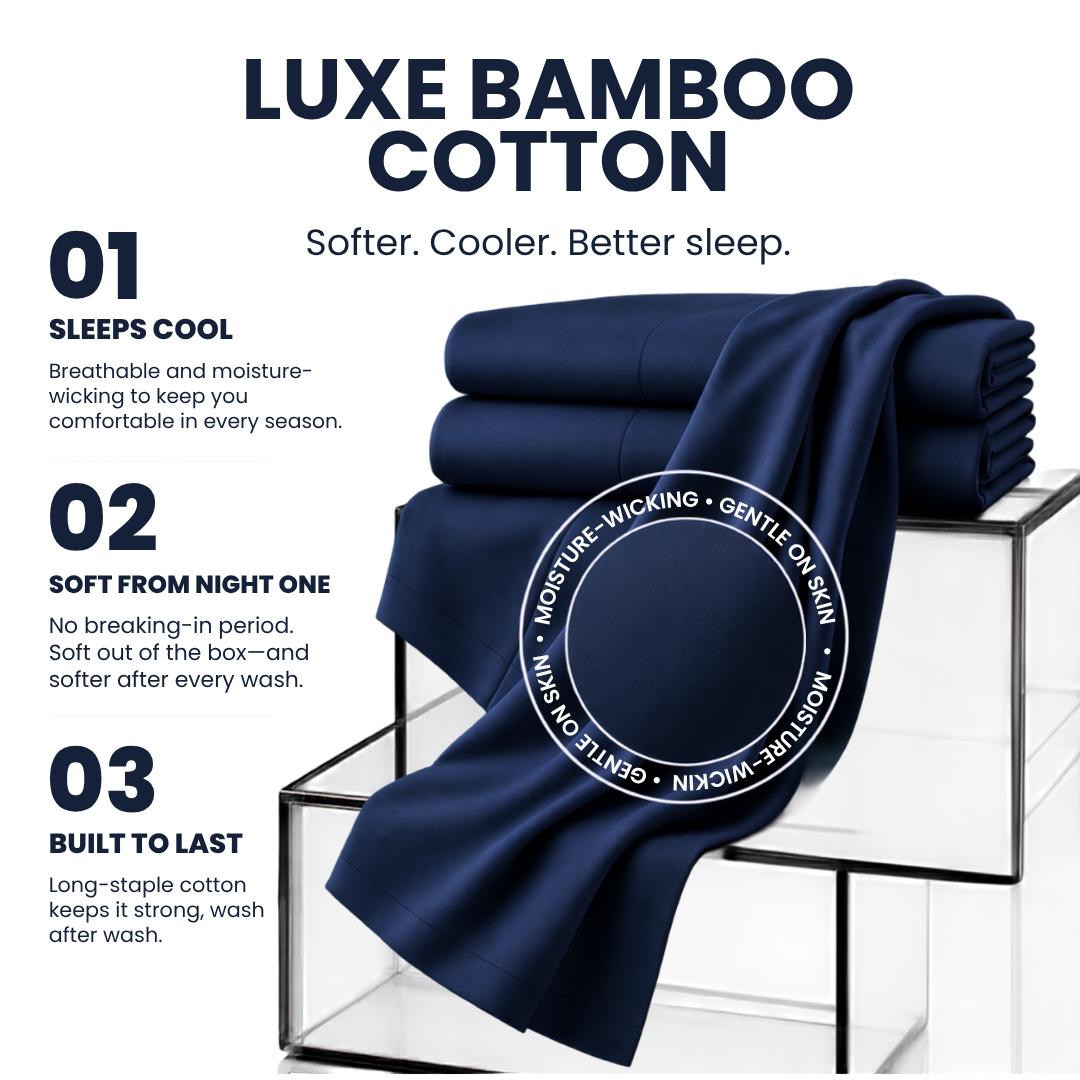 The Lad Collective luxe 60% bamboo viscose 40% long-staple cotton sheet fabric — OEKO-TEX certified temperature-regulating bedding